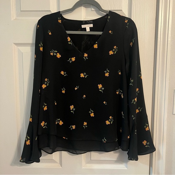 LC Lauren Conrad Tops - Lauren Conrad Black Blouse Flowy Floral Long Sleeve Medium